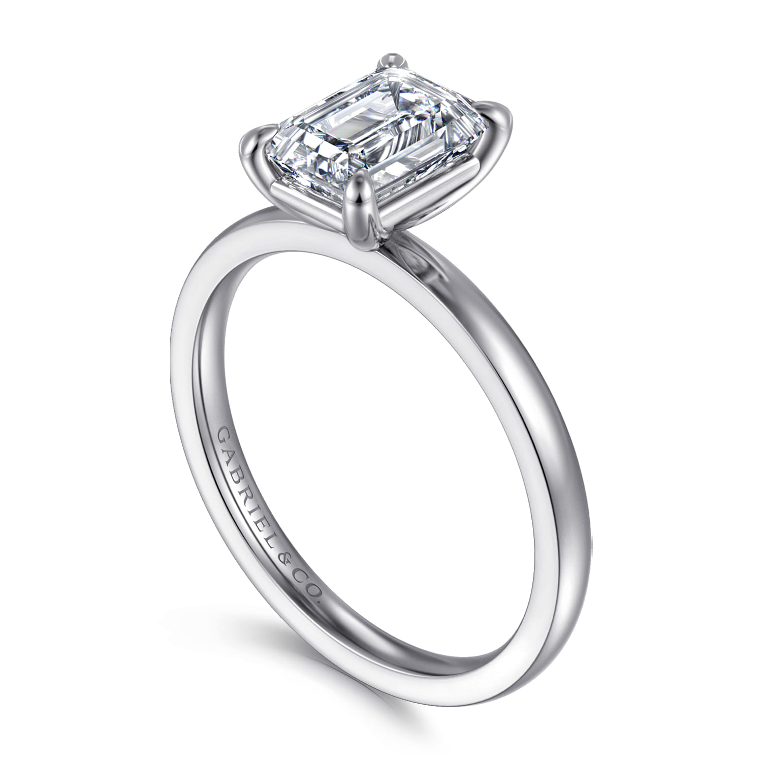 Paula - 14K White Gold Emerald Cut Diamond Diamond Engagement Ring - Shot 3