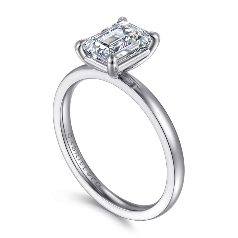 Paula - 14K White Gold Emerald Cut Diamond Diamond Engagement Ring - Shot 3