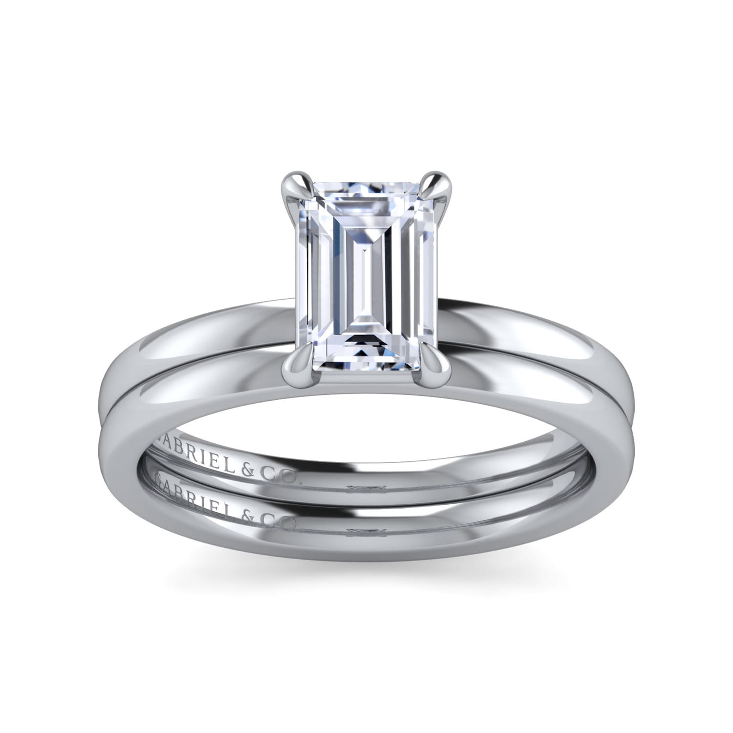 Paula - 14K White Gold Emerald Cut Diamond Diamond Engagement Ring - Shot 4