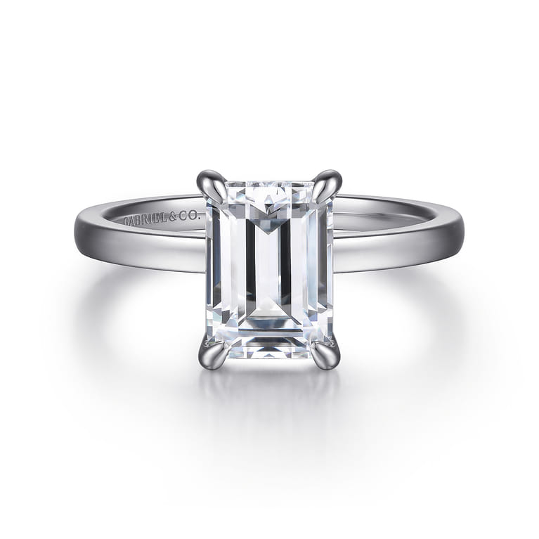 Paula - 14K White Gold Emerald Cut Diamond Engagement Ring - Shot 1