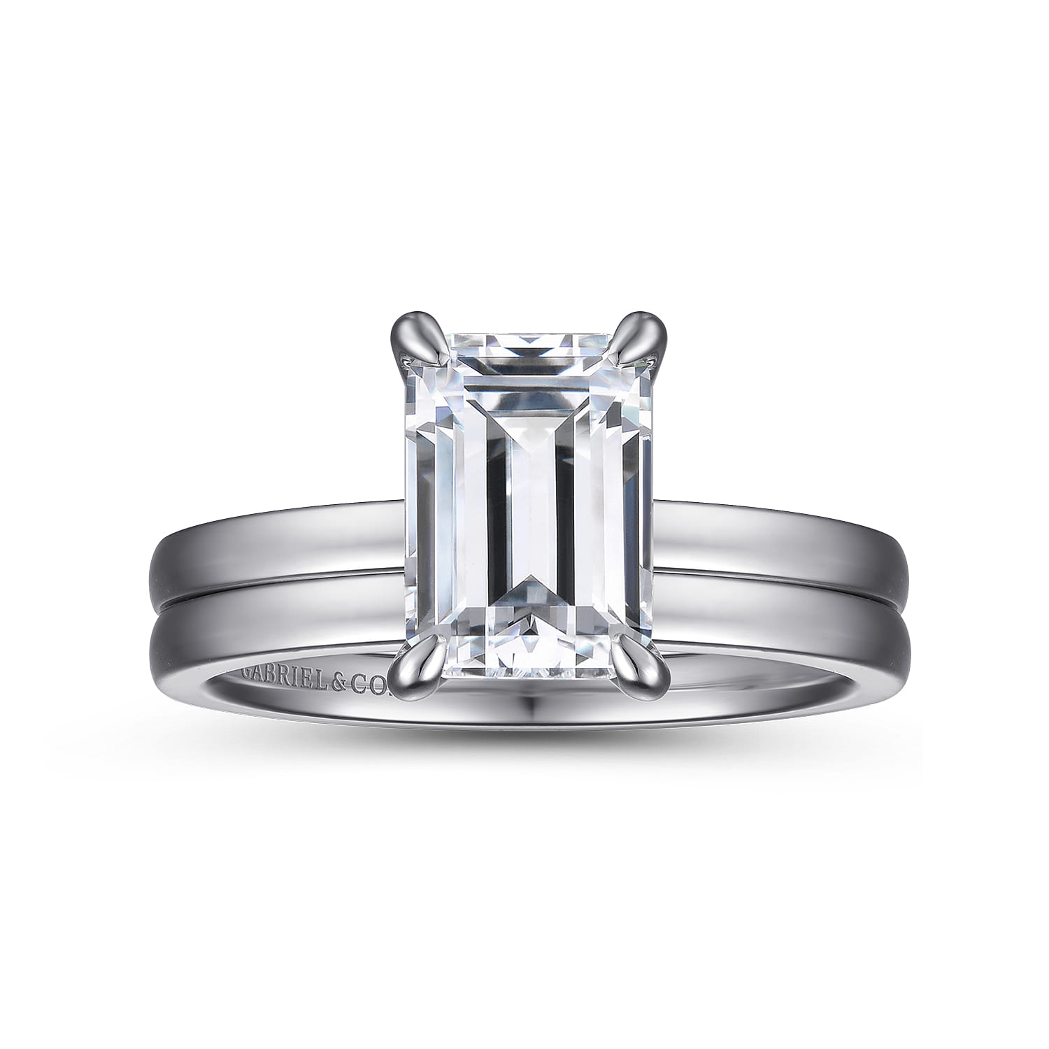 Paula - 14K White Gold Emerald Cut Diamond Engagement Ring - Shot 4