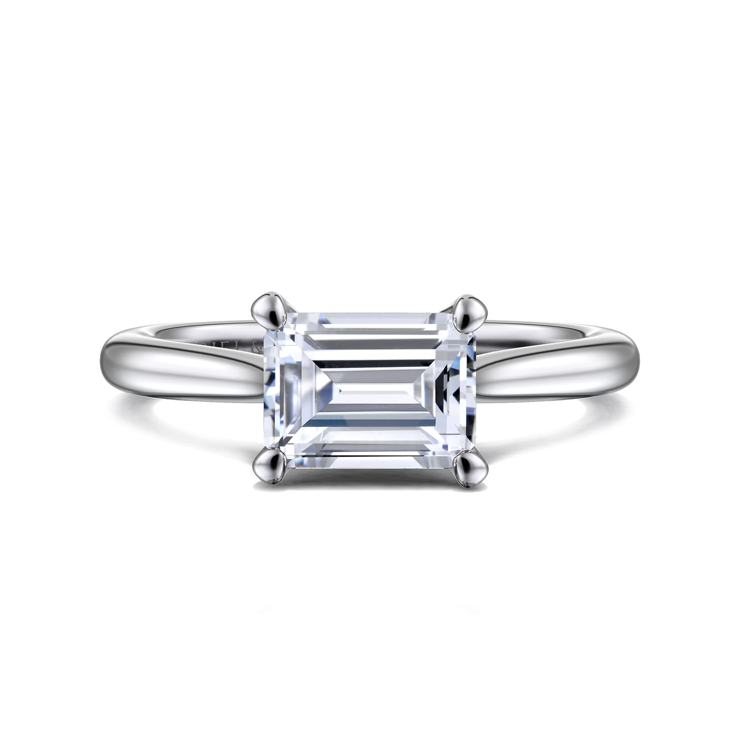 Larissa - 14K White Gold East West Emerald Solitaire Engagement Ring - Shot 1