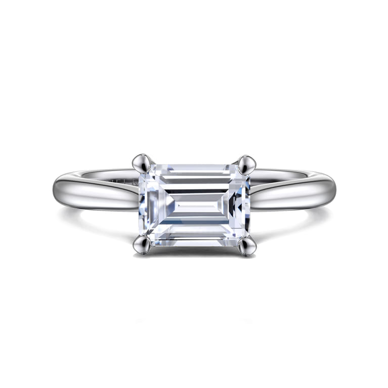 Larissa - 14K White Gold East West Emerald Solitaire Engagement Ring - Shot 1
