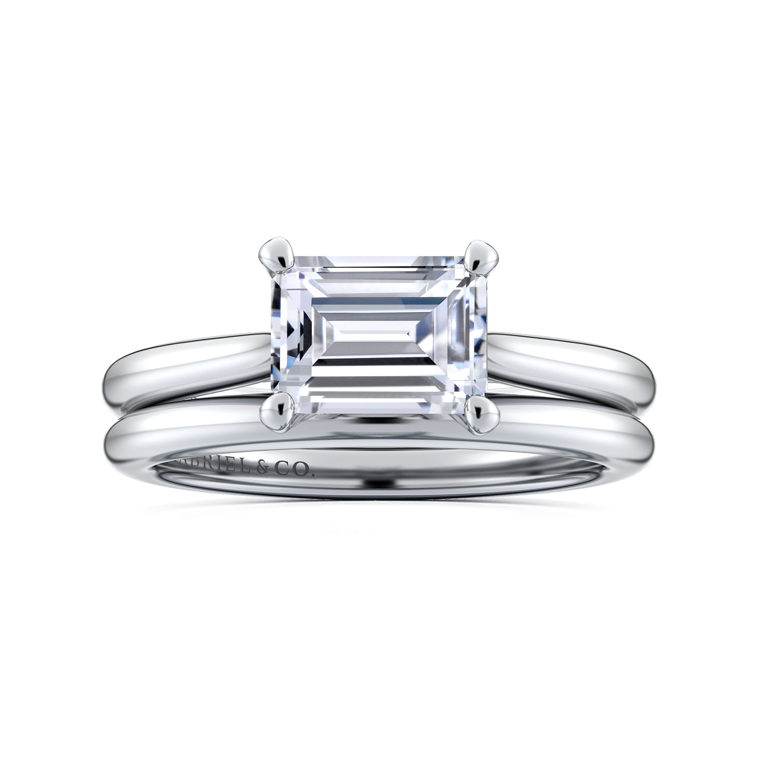 Larissa - 14K White Gold East West Emerald Solitaire Engagement Ring - Shot 4