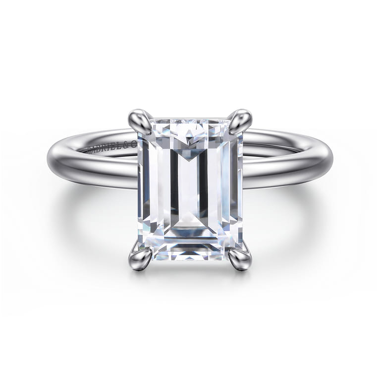 Lark - 14K White Gold Emerald Cut Solitaire Engagement Ring - Shot 1