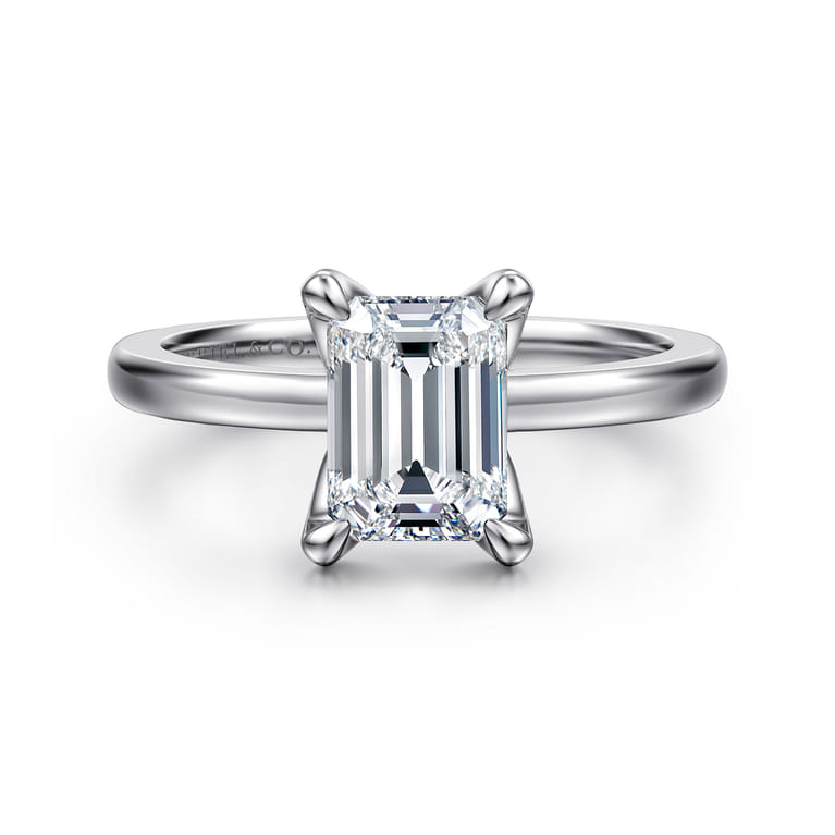 Emma - 14K White Gold Emerald Cut Solitaire Engagement Ring - Shot 1