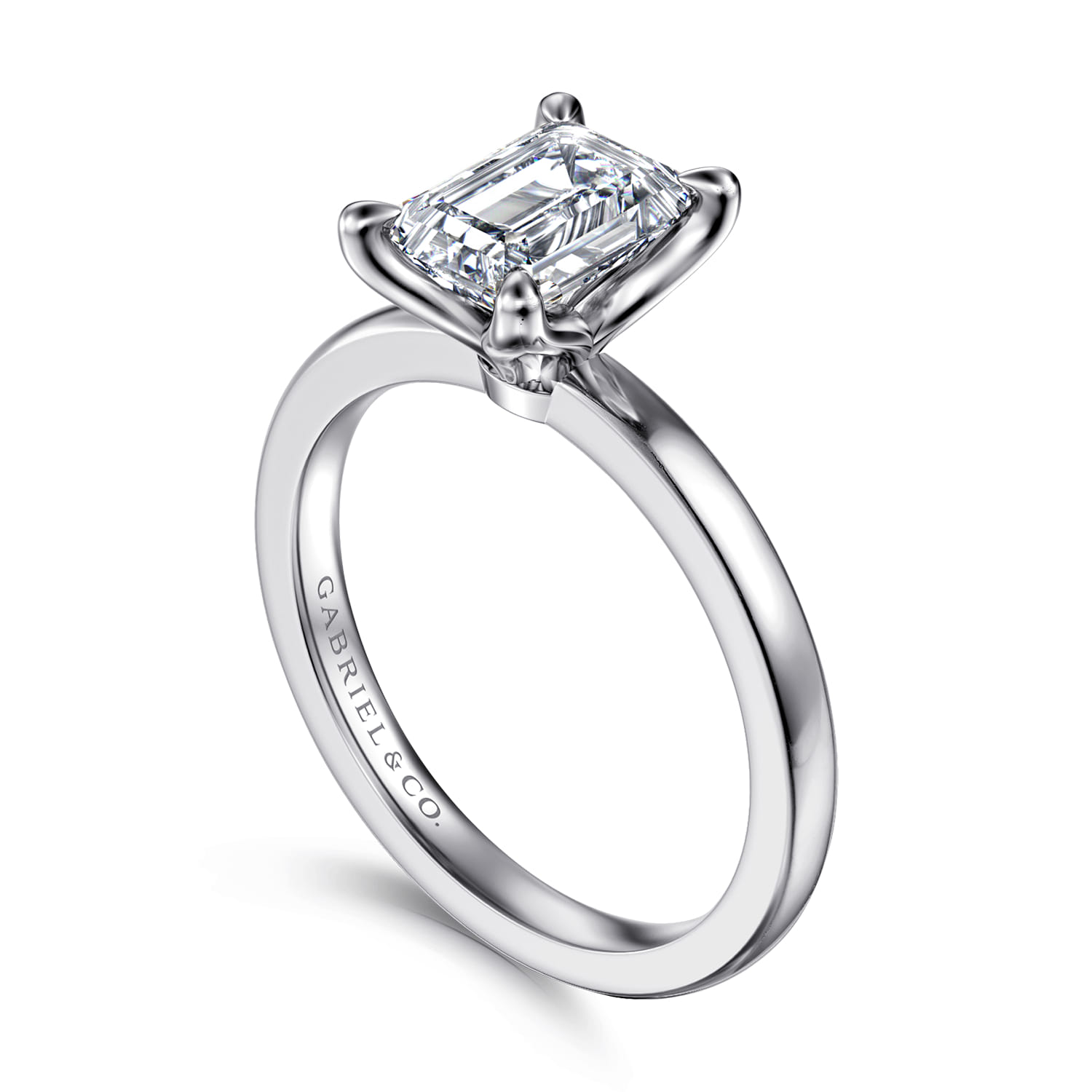 Emma - 14K White Gold Emerald Cut Solitaire Engagement Ring - Shot 3