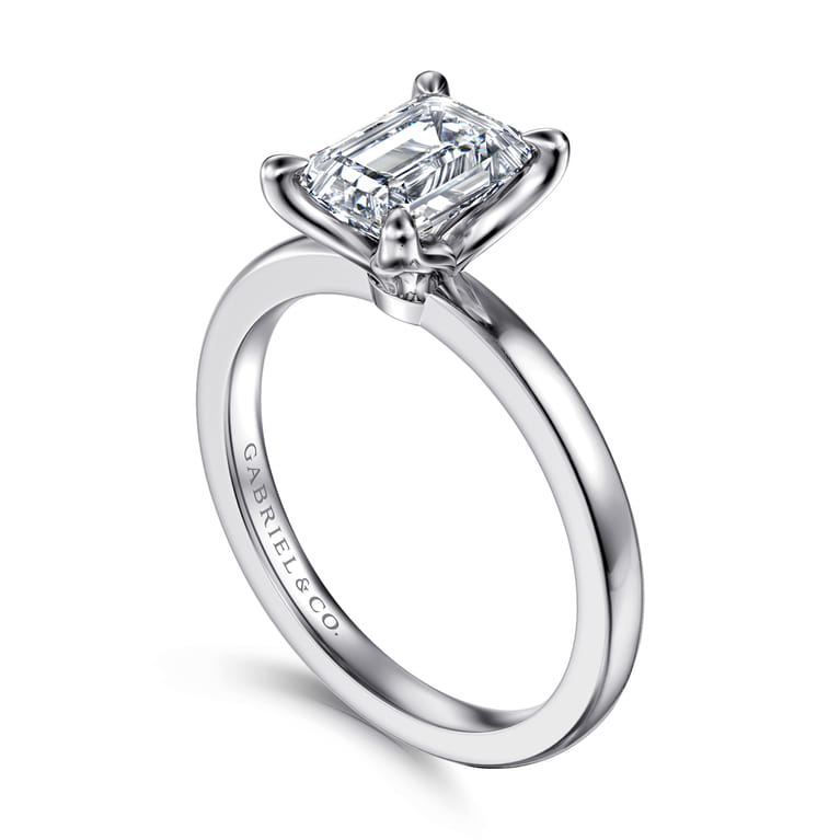 Emma - 14K White Gold Emerald Cut Solitaire Engagement Ring - Shot 3