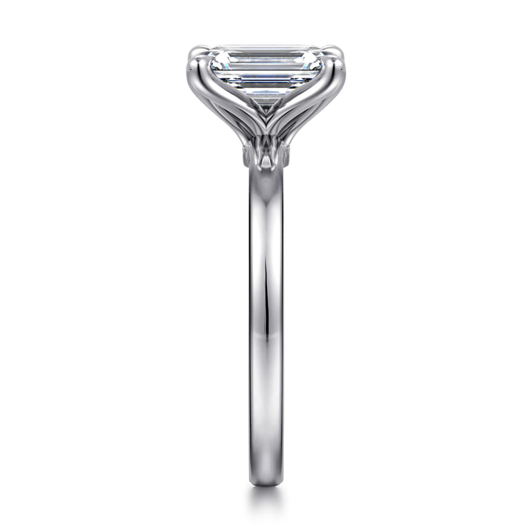 Emma - 14K White Gold Emerald Cut Solitaire Engagement Ring - Shot 4