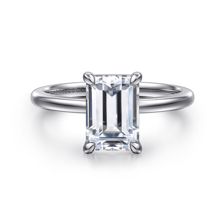 Evelina - 14K White Gold Emerald Cut Solitaire Diamond Engagement Ring - Shot 1