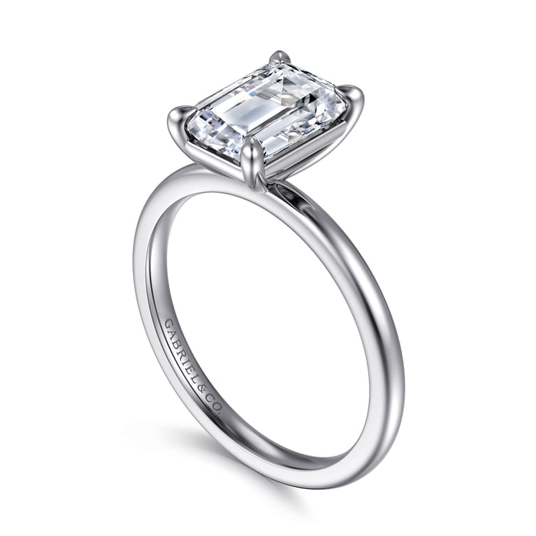 Evelina - 14K White Gold Emerald Cut Solitaire Diamond Engagement Ring - Shot 3