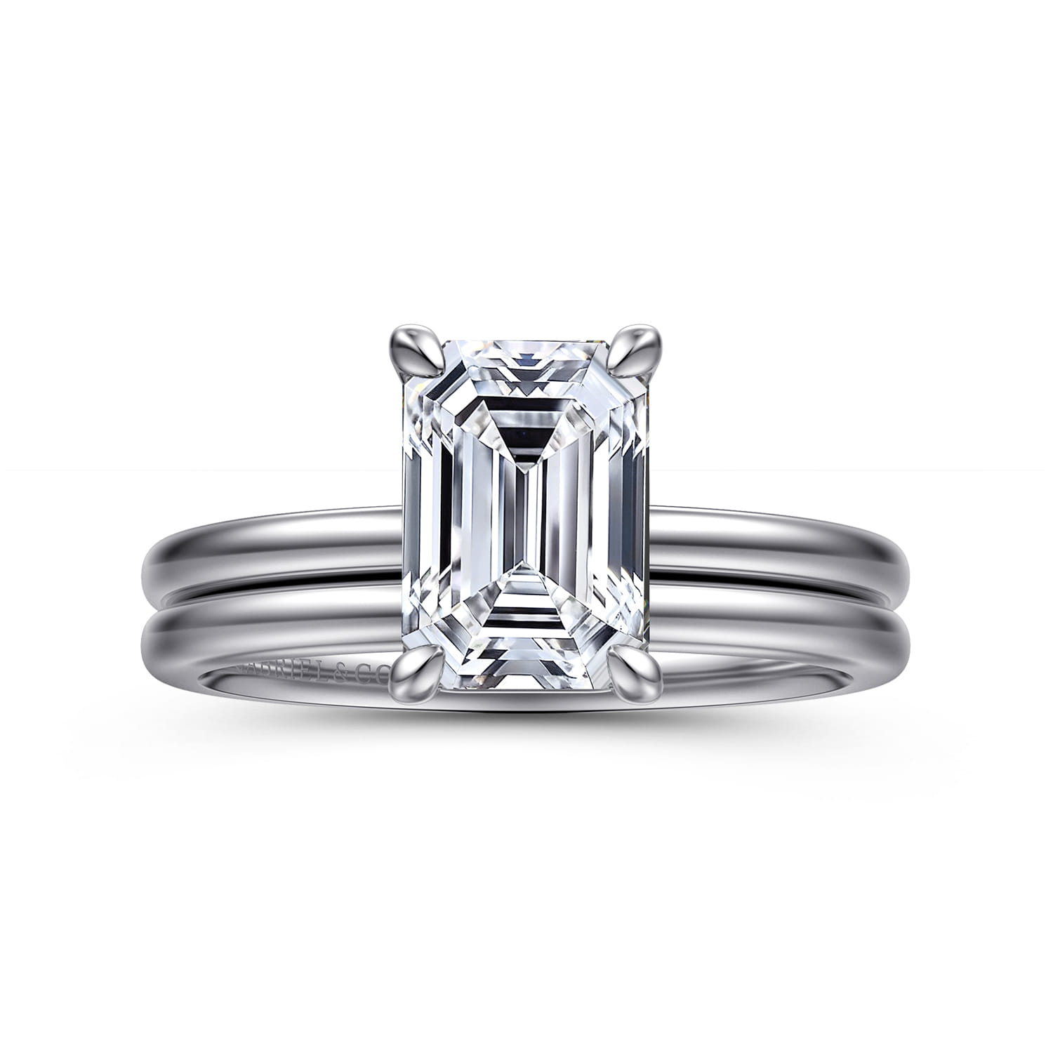 Evelina - 14K White Gold Emerald Cut Solitaire Diamond Engagement Ring - Shot 4