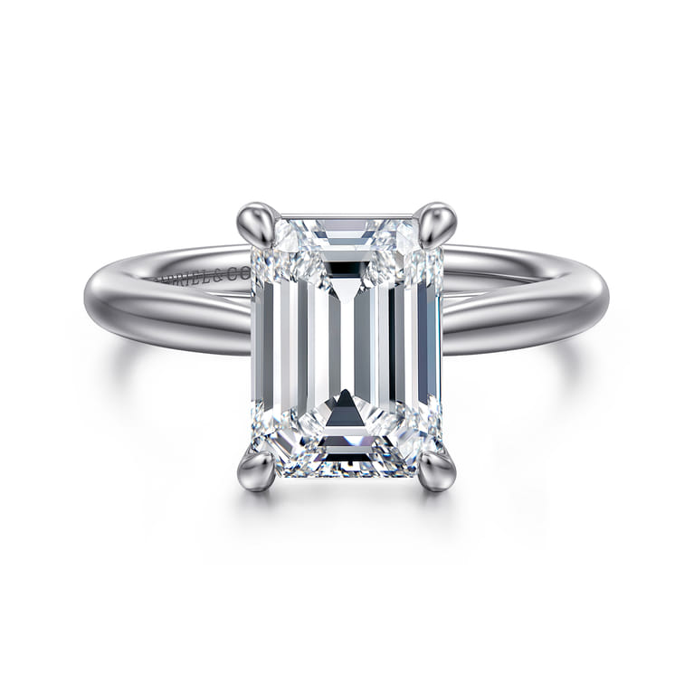 Bambi - 14K White Gold Emerald Cut Diamond Engagement Ring - Shot 1