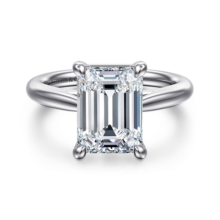 14K White Gold Emerald Cut Solitaire Diamond Engagement Ring - Shot 1