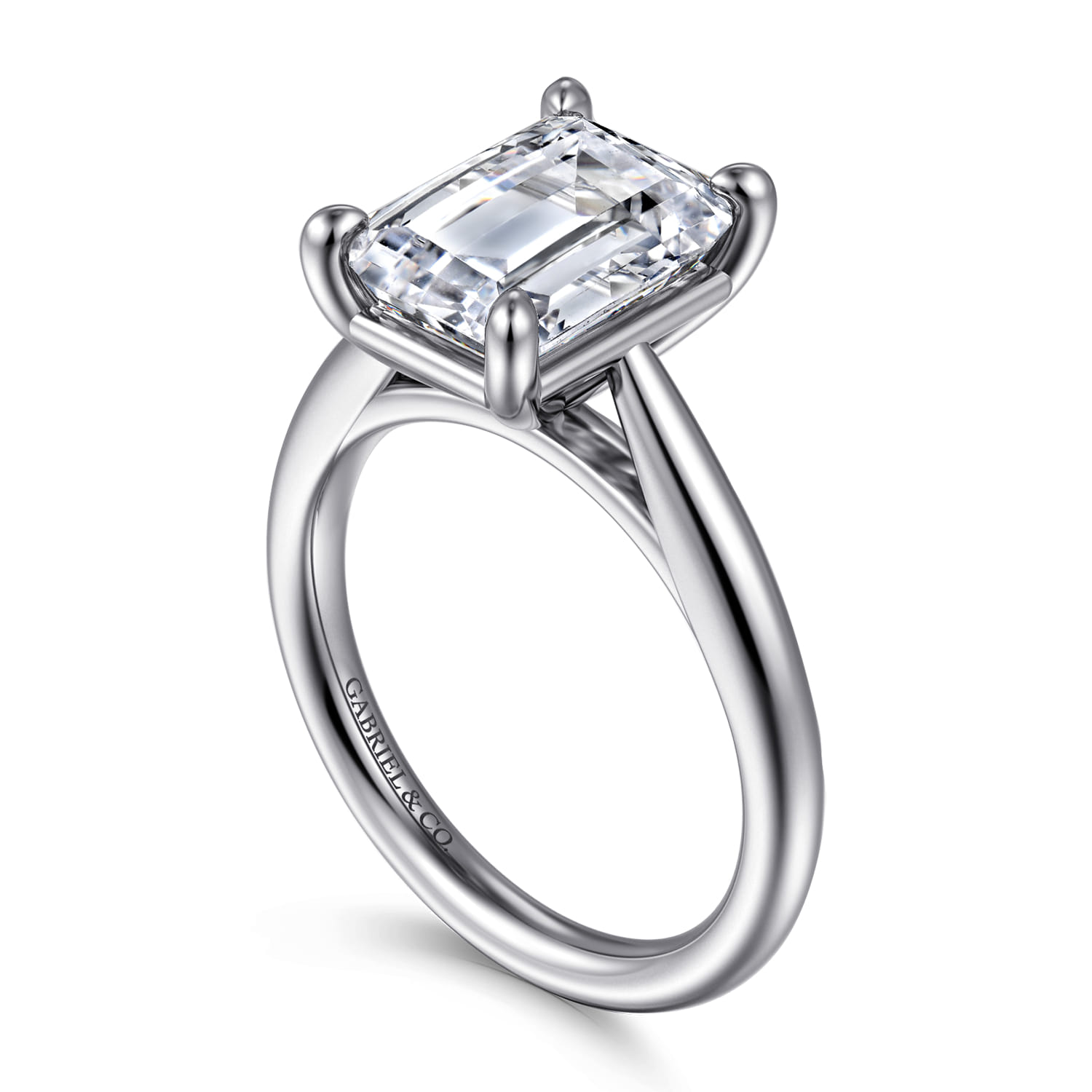 14K White Gold Emerald Cut Solitaire Diamond Engagement Ring - Shot 3