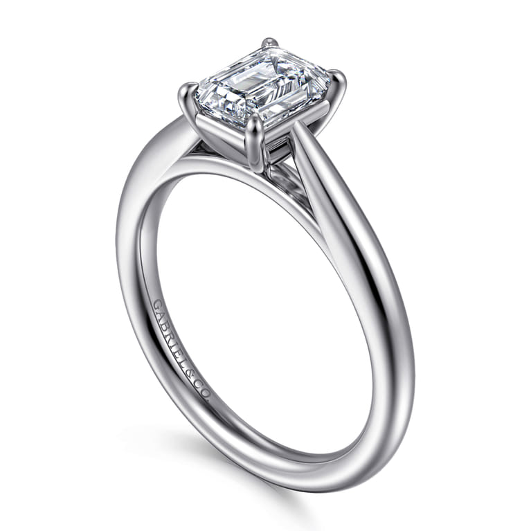 Bambi - 14K White Gold Emerald Cut Solitaire Diamond Engagement Ring - Shot 3
