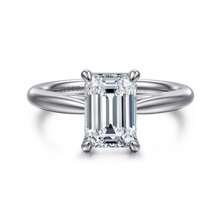 Bambi - 14K White Gold Emerald Cut Diamond Engagement Ring - Shot 1