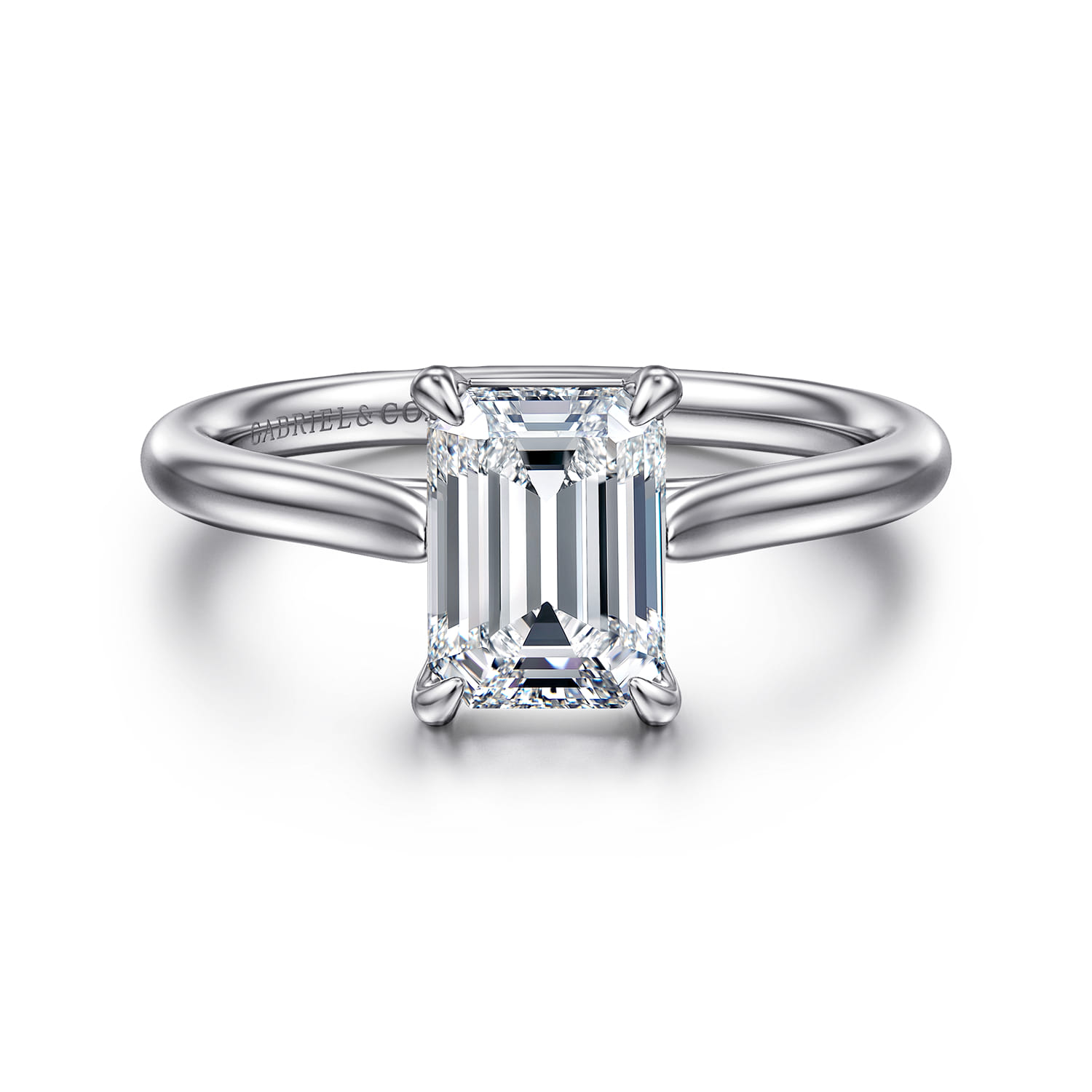 Anne - 14K White Gold Emerald Cut Solitaire Diamond Engagement Ring - Shot 1