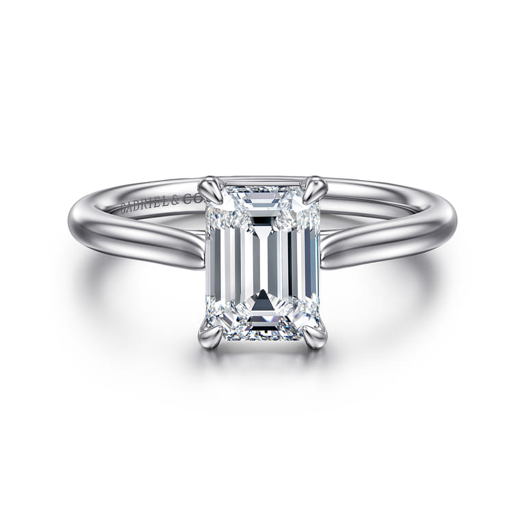 Anne - 14K White Gold Emerald Cut Solitaire Diamond Engagement Ring - Shot 1