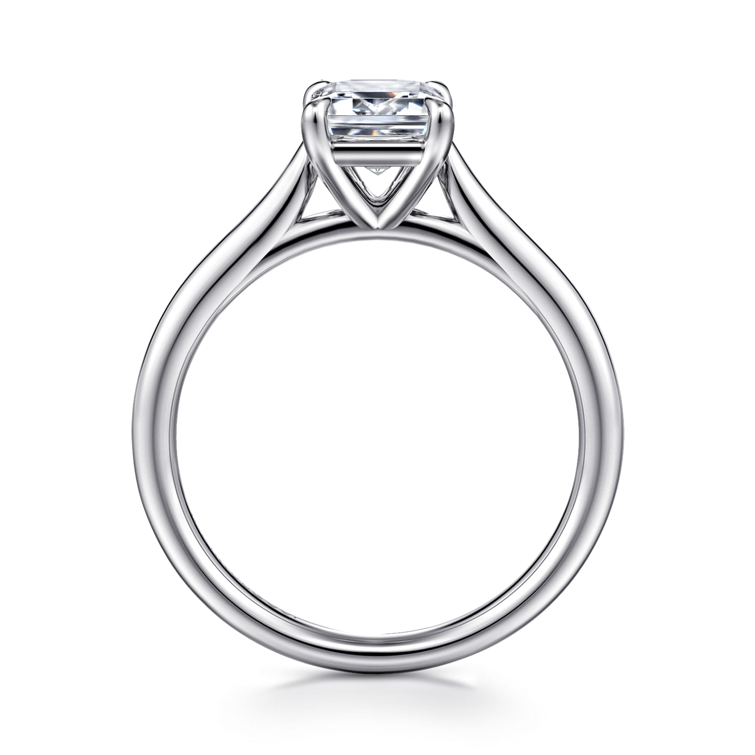 Anne - 14K White Gold Emerald Cut Solitaire Diamond Engagement Ring - Shot 2