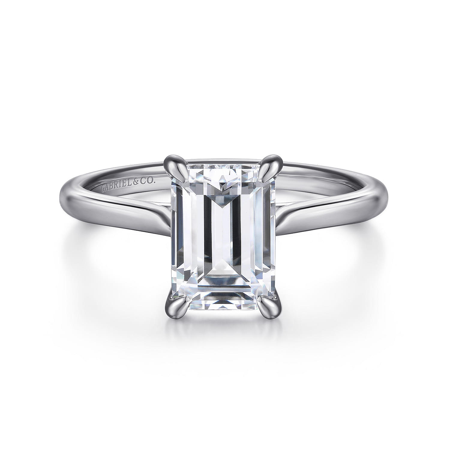 Anne - 14K White Gold Emerald Cut Solitaire Diamond Engagement Ring - Shot 1
