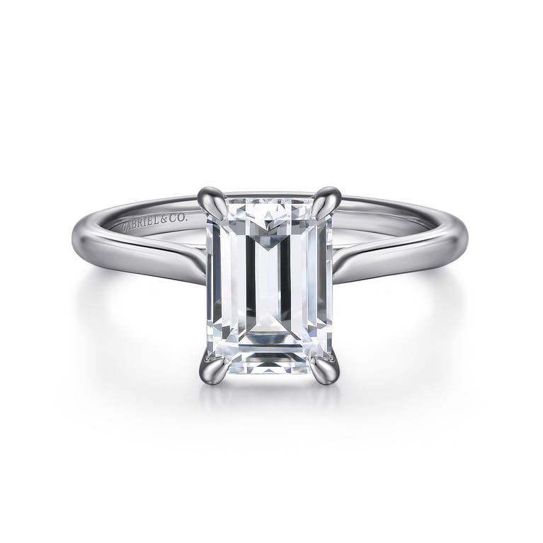 Anne - 14K White Gold Emerald Cut Solitaire Diamond Engagement Ring - Shot 1