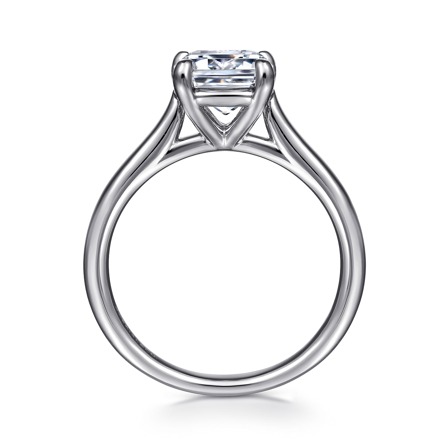 Anne - 14K White Gold Emerald Cut Solitaire Diamond Engagement Ring - Shot 2