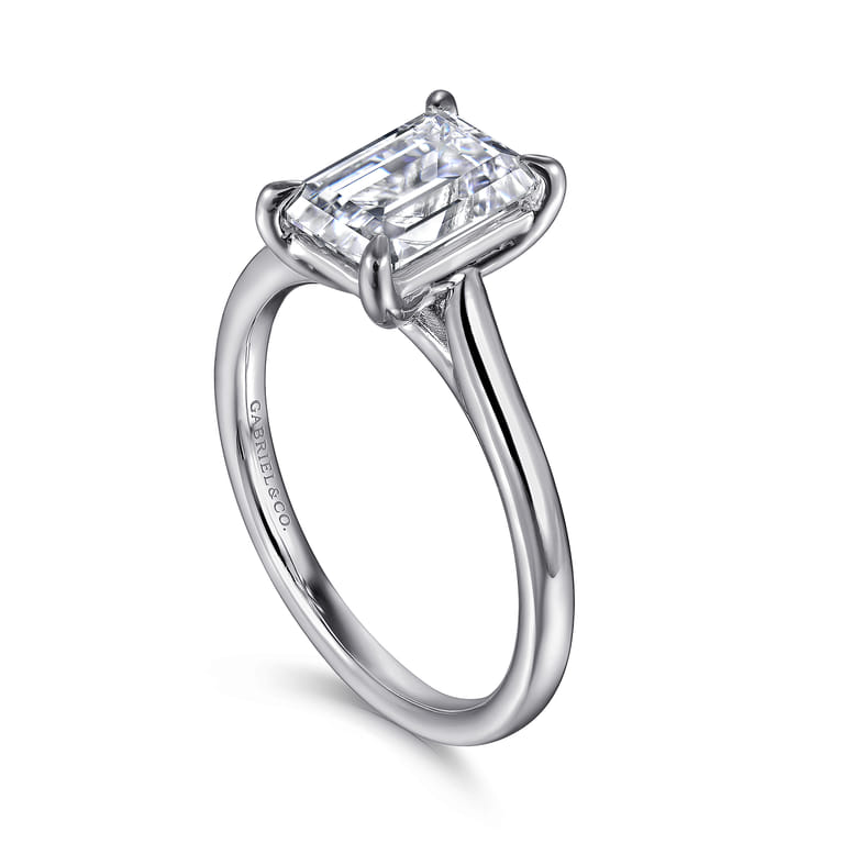 Anne - 14K White Gold Emerald Cut Solitaire Diamond Engagement Ring - Shot 3