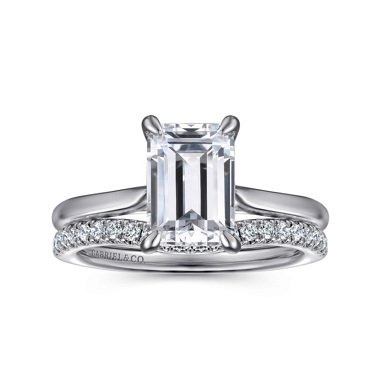 Anne - 14K White Gold Emerald Cut Solitaire Diamond Engagement Ring - Shot 4