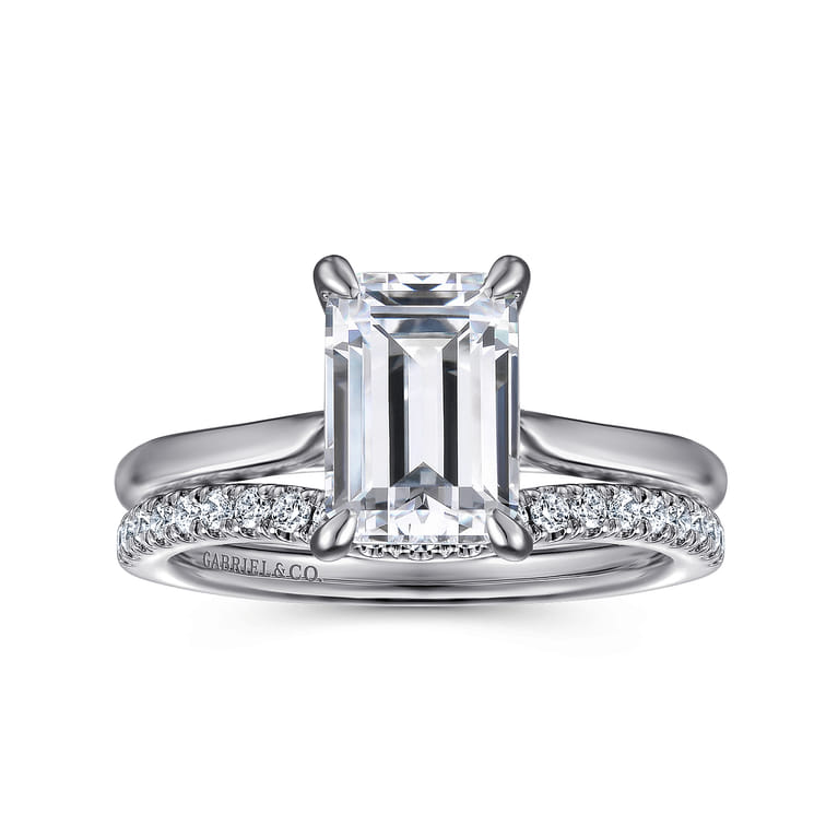 Anne - 14K White Gold Emerald Cut Solitaire Diamond Engagement Ring - Shot 4