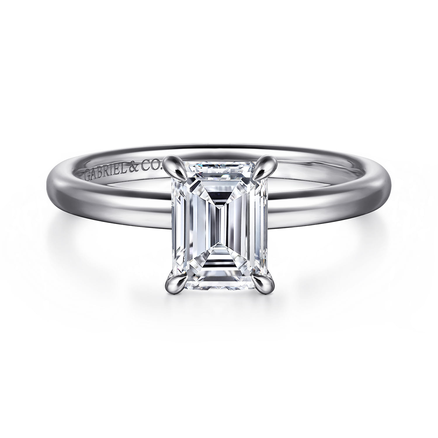 Azura - 14K White Gold Emerald Cut Solitaire Diamond Engagement Ring - Shot 1