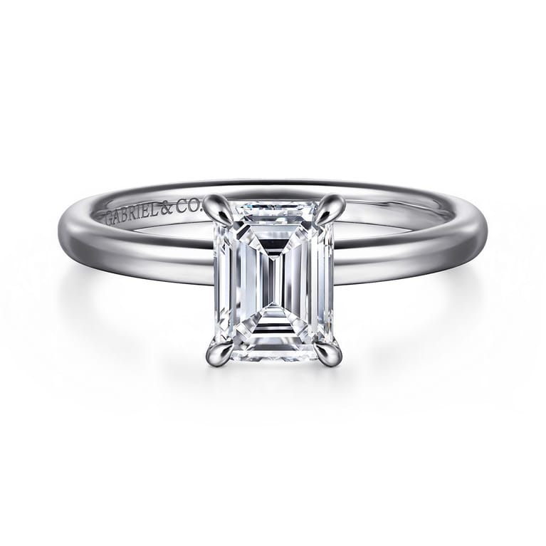 Azura - 14K White Gold Emerald Cut Solitaire Diamond Engagement Ring - Shot 1