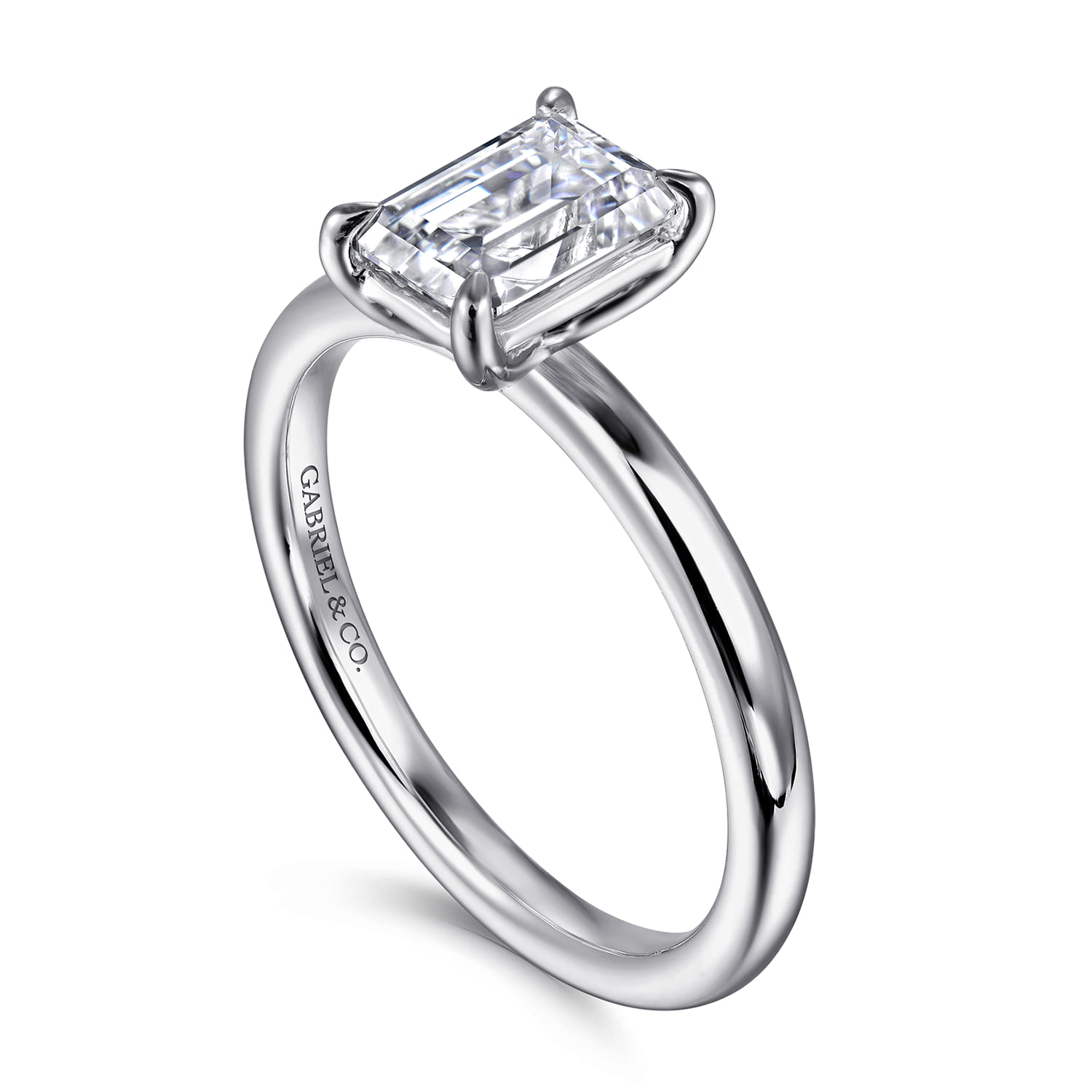 Azura - 14K White Gold Emerald Cut Solitaire Diamond Engagement Ring - Shot 3
