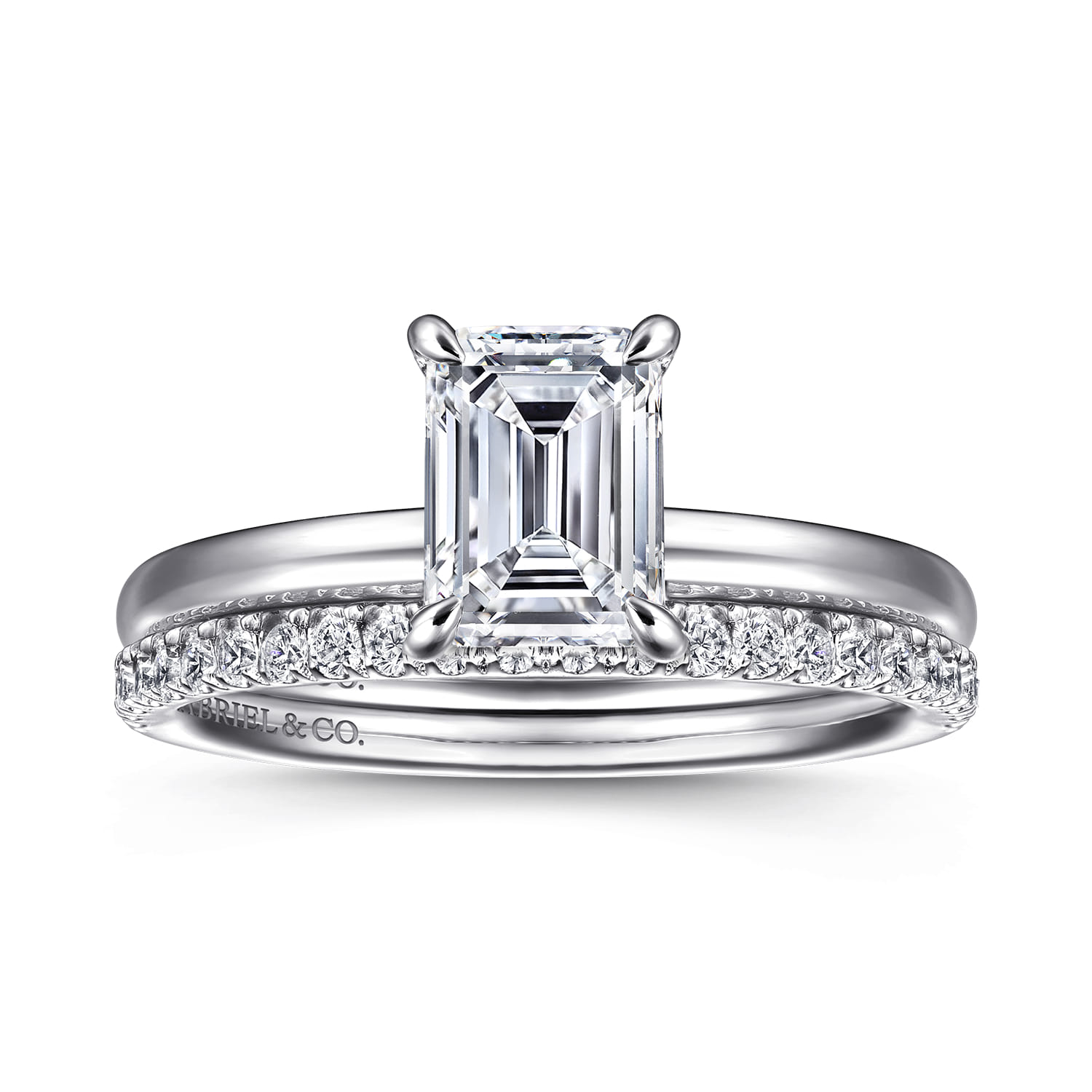 Azura - 14K White Gold Emerald Cut Solitaire Diamond Engagement Ring - Shot 4