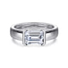 Bara - 14K White Gold Half Bezel East West Emerald Cut Diamond Engagement Ring