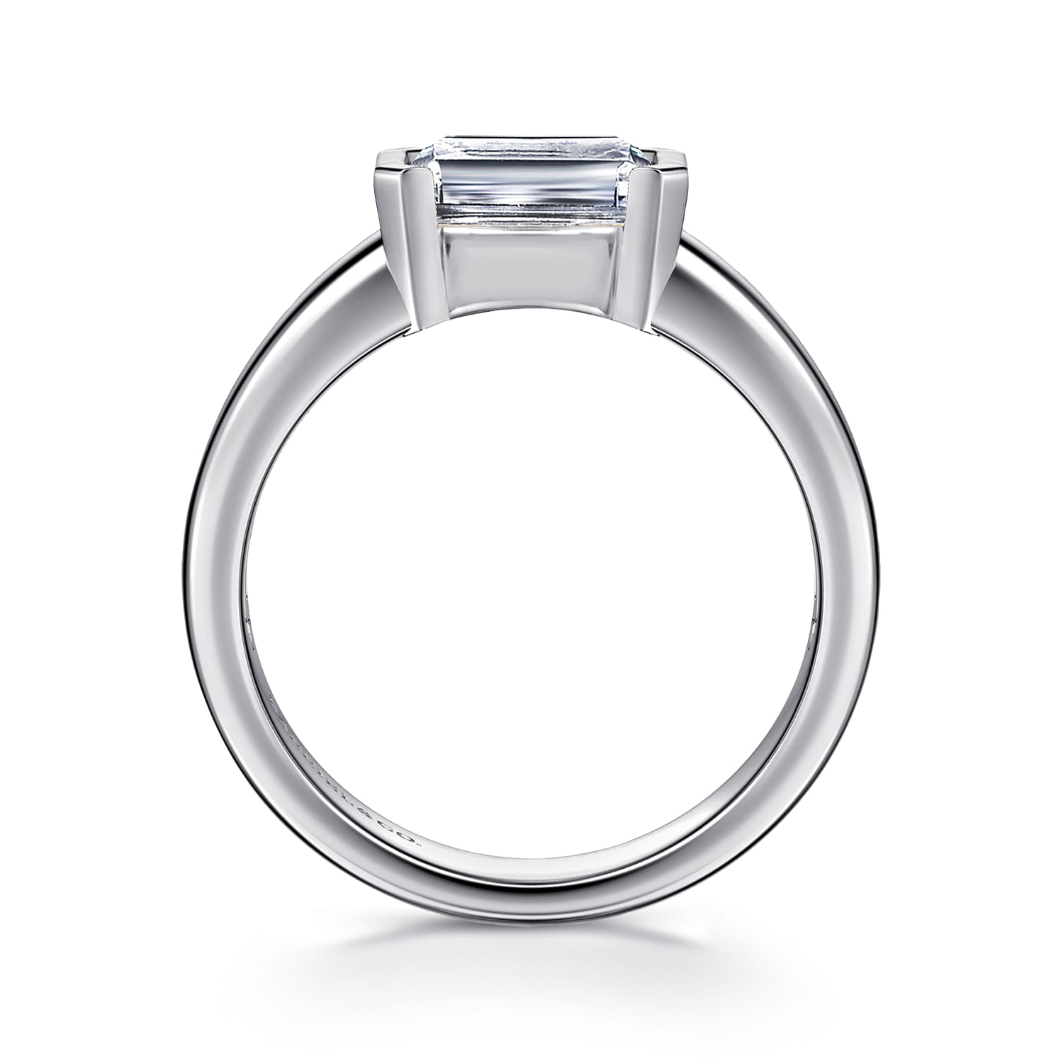 Bara - 14K White Gold Half Bezel East West Emerald Cut Diamond Engagement Ring - Shot 2
