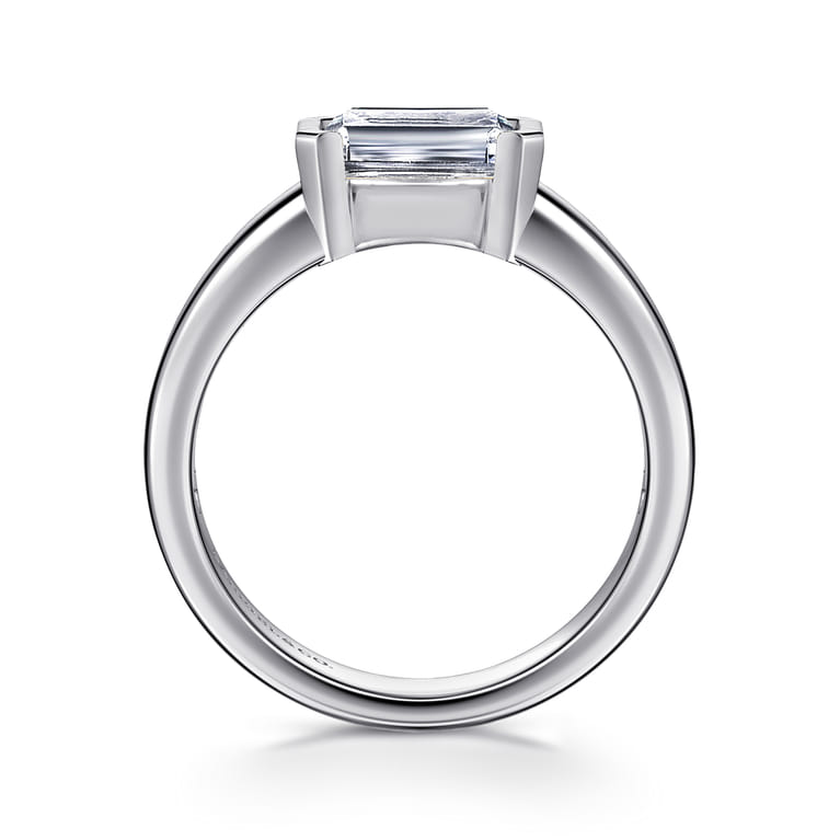 Bara - 14K White Gold Half Bezel East West Emerald Cut Diamond Engagement Ring - Shot 2