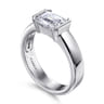 Bara - 14K White Gold Half Bezel East West Emerald Cut Diamond Engagement Ring