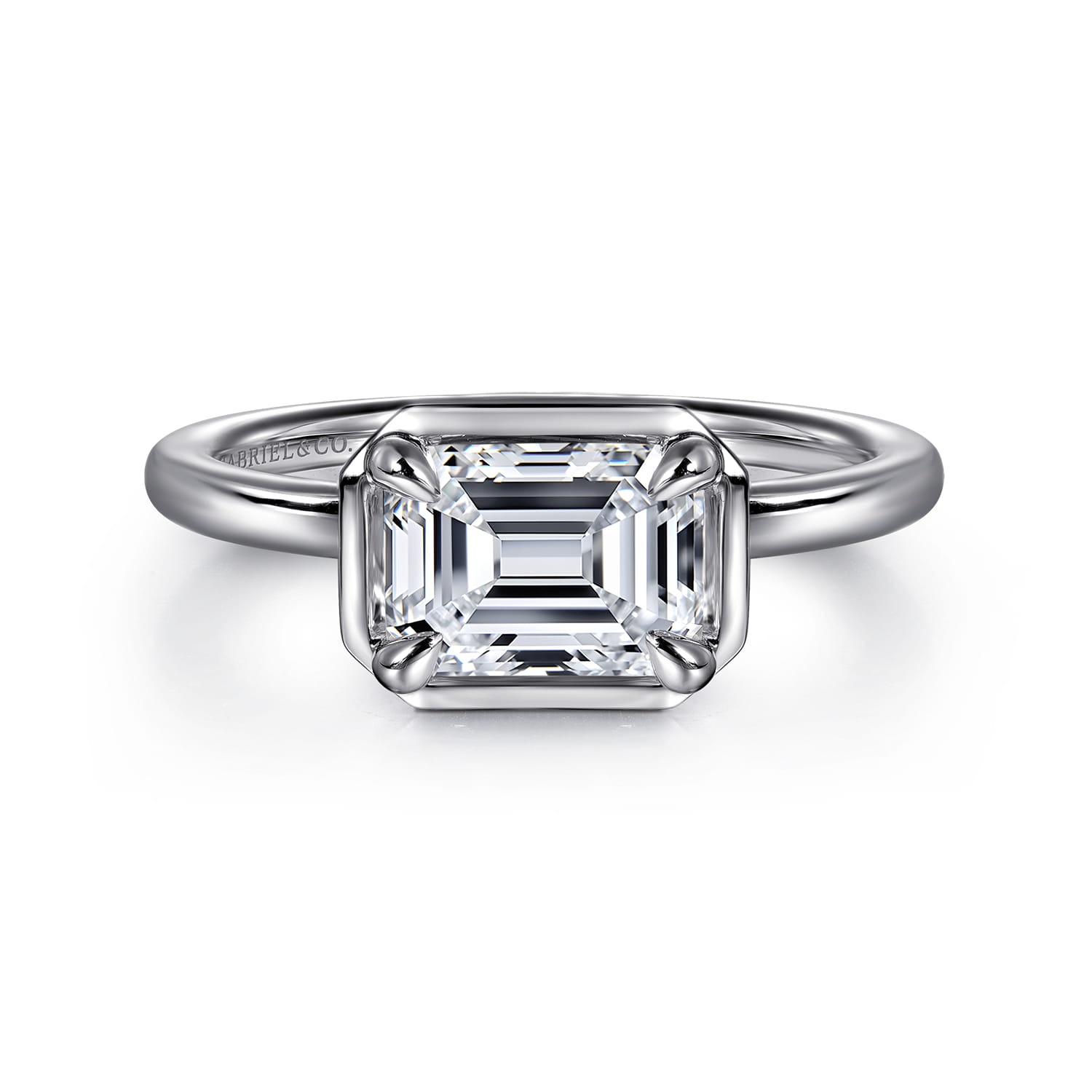 Linen - 14K White Gold Emerald Cut Diamond Engagement Ring - Shot 1