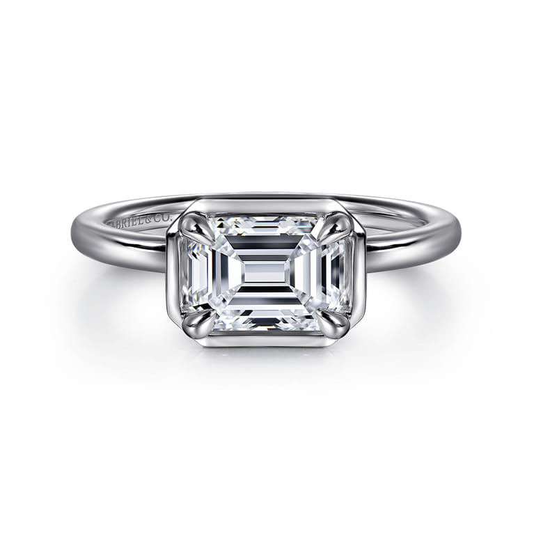 Linen - 14K White Gold Emerald Cut Diamond Engagement Ring - Shot 1
