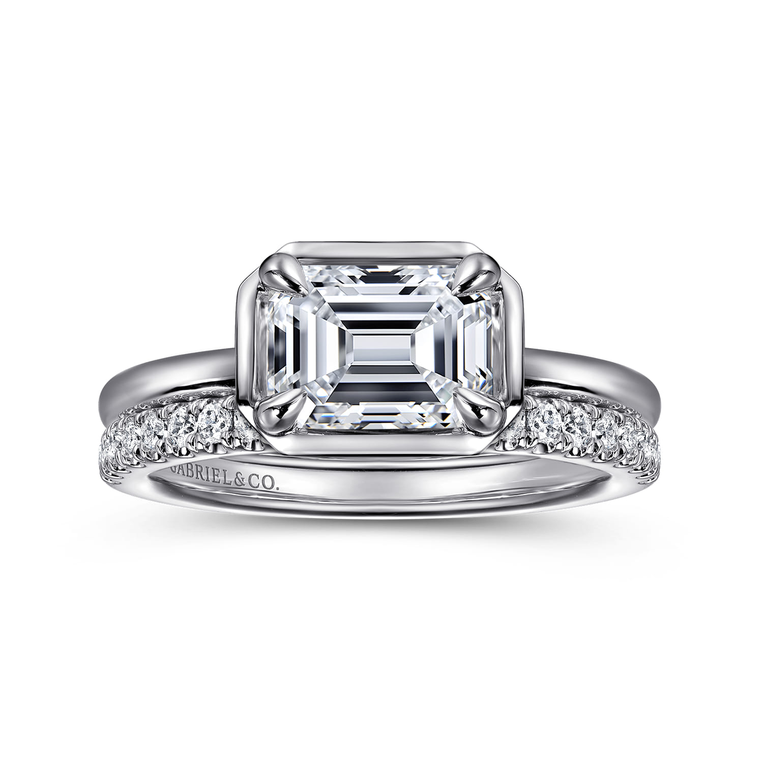 Linen - 14K White Gold Emerald Cut Diamond Engagement Ring - Shot 4