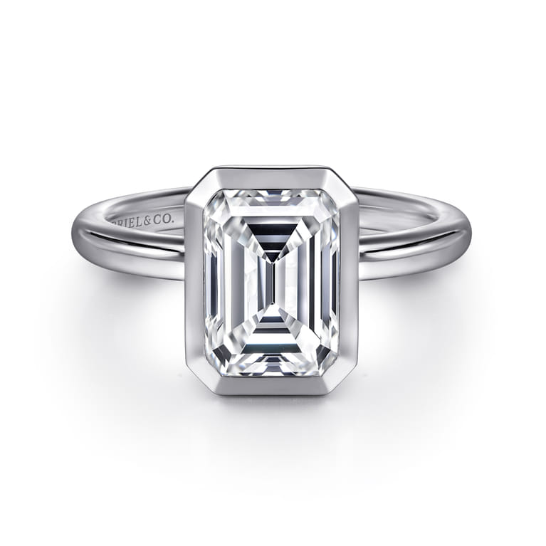 Linny - 14K White Gold Emerald Cut Diamond Engagement Ring - Shot 1