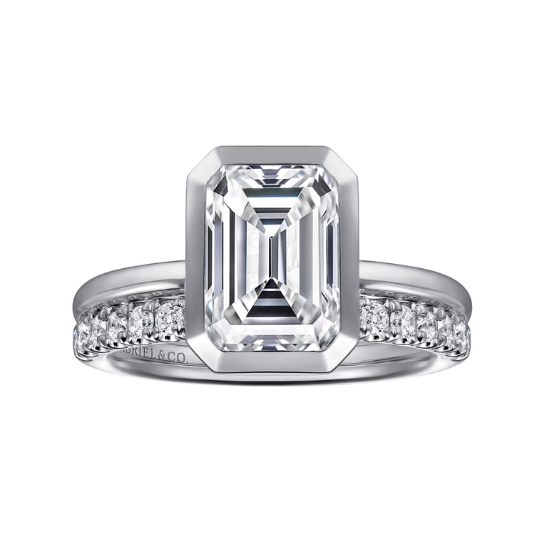 Linny - 14K White Gold Emerald Cut Diamond Engagement Ring - Shot 4