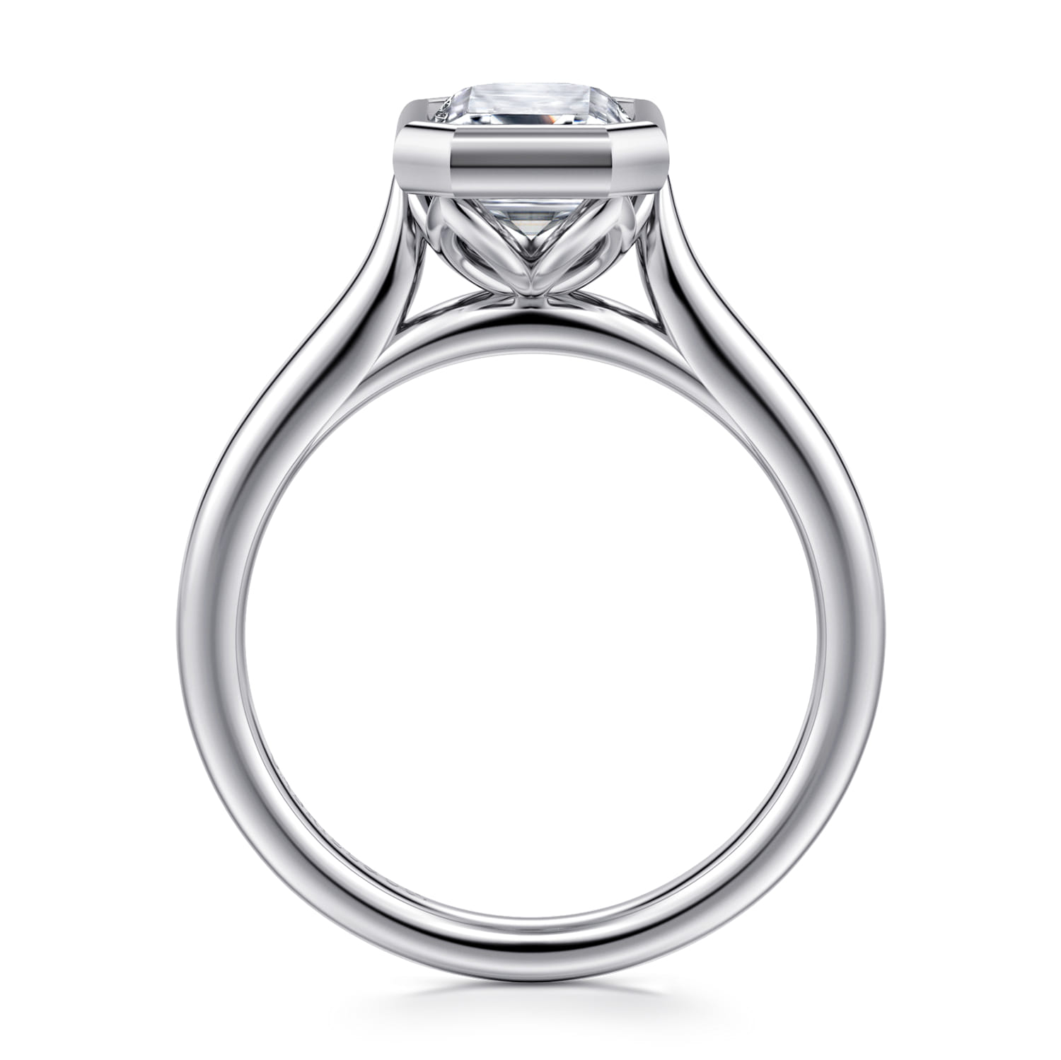 Giovana - 14K White Gold Emerald Cut Bezel Set Diamond Engagement Ring - Shot 2