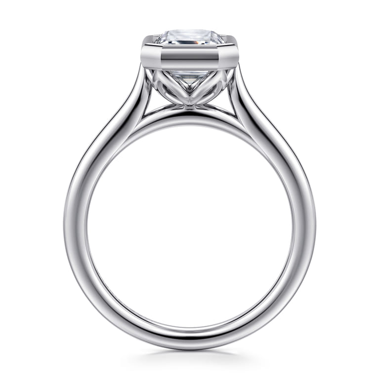 Giovana - 14K White Gold Emerald Cut Bezel Set Diamond Engagement Ring - Shot 2