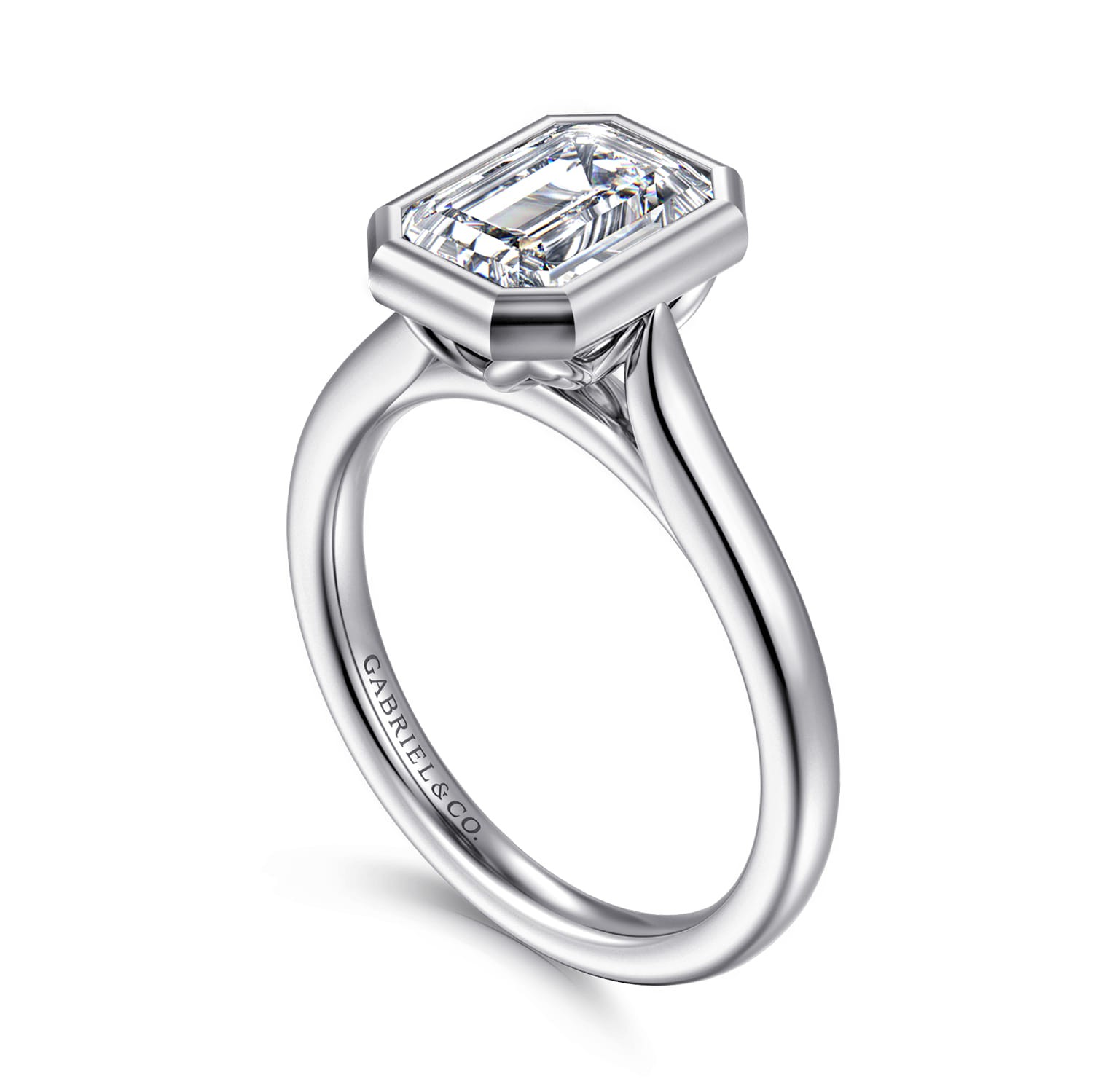 Giovana - 14K White Gold Emerald Cut Bezel Set Diamond Engagement Ring - Shot 3
