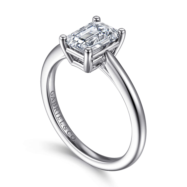 Anushka - 14K White Gold Emerald Cut Solitaire Diamond Engagement Ring - Shot 3