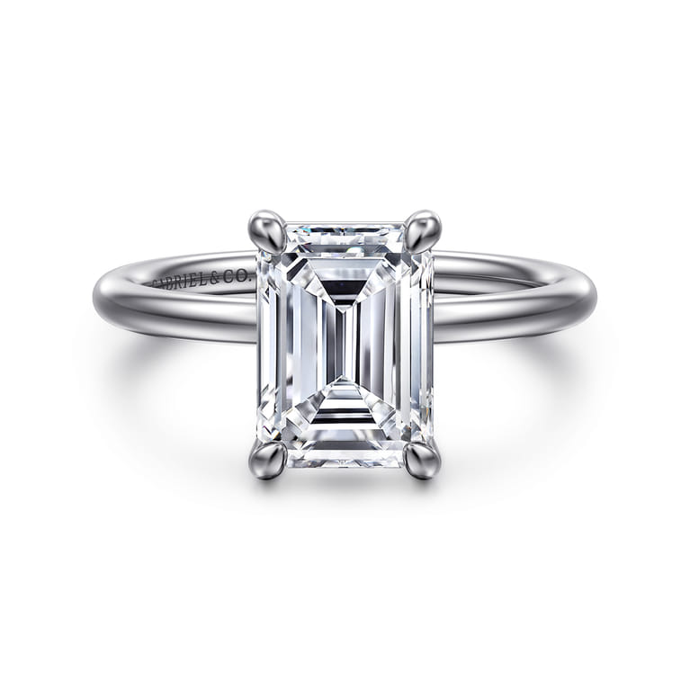 Tiana - 14K White Gold Emerald Cut Solitaire Diamond Engagement Ring - Shot 1