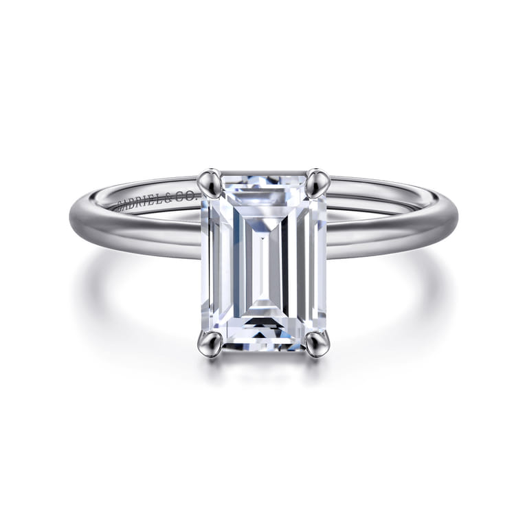 Tiana - 14K White Gold Emerald Cut Solitaire Diamond Engagement Ring - Shot 1