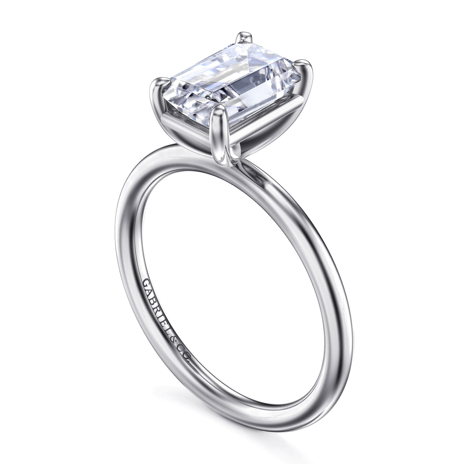 Tiana - 14K White Gold Emerald Cut Solitaire Diamond Engagement Ring - Shot 3